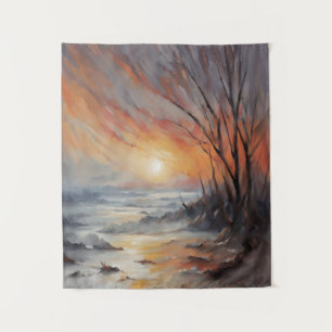 Serene Winter Sunset - Nature Landscape Art Tapestry