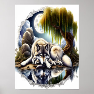 Serene Wolf Family Oasis in Idyllic Nature12x16 Poster