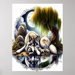 Serene Wolf Family Oasis in Idyllic Nature18x24 Poster