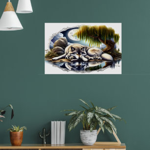 Serene Wolf Family Oasis in Idyllic Nature36x24 Poster