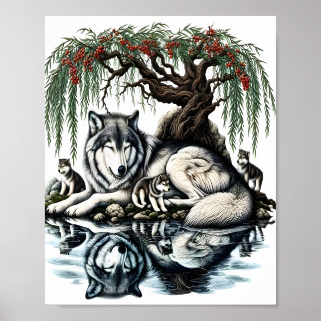 Serene Wolf Family Oasis in Idyllic Nature8x10 Poster (Front)