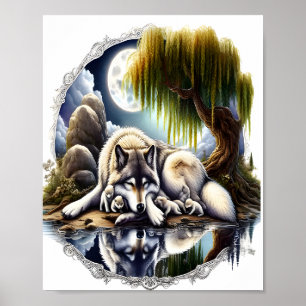 Serene Wolf Family Oasis in Idyllic Nature8x10 Poster