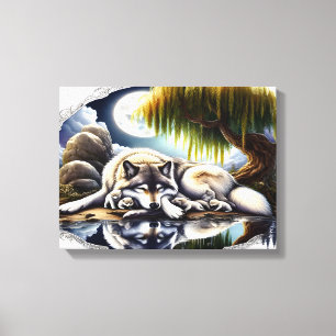 Serene Wolf Family Oasis in Idyllic Nature 16x12 Canvas Print