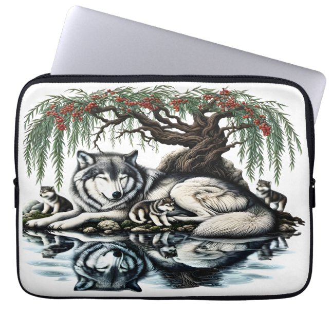Serene Wolf Family Oasis in Idyllic Nature Laptop Sleeve (Front)