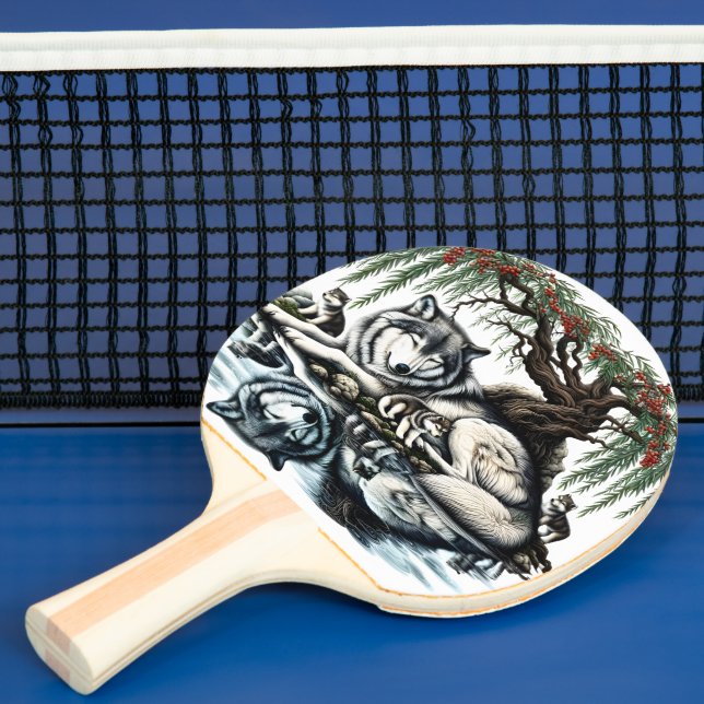 Serene Wolf Family Oasis in Idyllic Nature Ping Pong Paddle (Insitu)