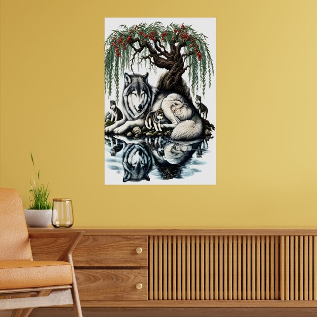 Serene Wolf Family Oasis in Idyllic Nature Poster (Living Room 2)