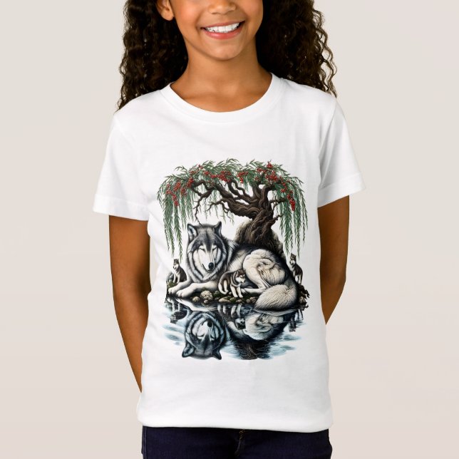 Serene Wolf Family Oasis in Idyllic Nature T-Shirt (Front)