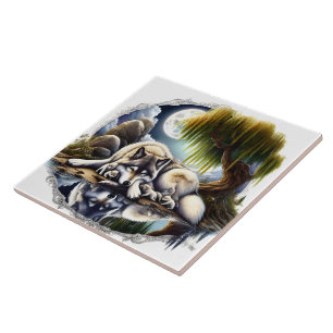 Serene Wolf Family Oasis in Idyllic Nature Tile