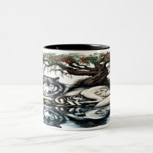Serene Wolf Family Oasis in Idyllic Nature Two-Tone Coffee Mug