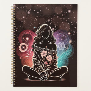 Serene Woman in a Cosmic Floral Dream Planner