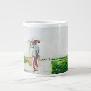 Serene Woman in Nature Illustration - Peaceful Wat Large Coffee Mug