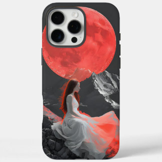 Serene Woman on Cliff under Red Moon Digital Art iPhone 16 Pro Max Case