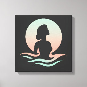 Serene Woman Silhouette in Pastel Waves Canvas Print