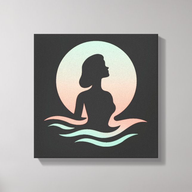 Serene Woman Silhouette in Pastel Waves Canvas Print (Front)