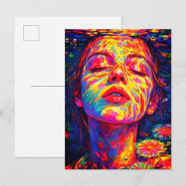 Serene Woman Underwater Rainbow Colors Impasto Postcard (Front/Back)