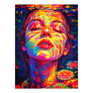 Serene Woman Underwater Rainbow Colours Impasto Photo Print