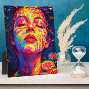 Serene Woman Underwater Rainbow Colours Impasto Plaque