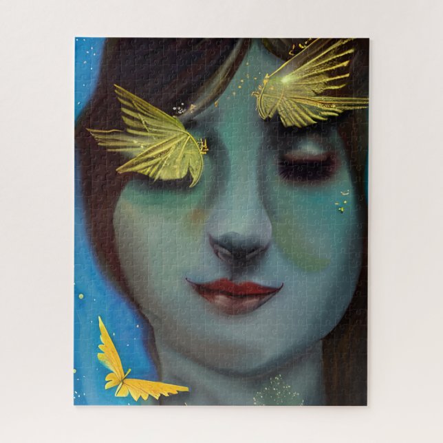Serene Woman with Gold Fairylike Butterflies Jigsaw Puzzle (Vertical)