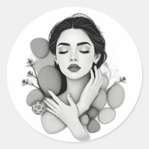 Serene Woman with Stones and Plants Classic Round Sticker
