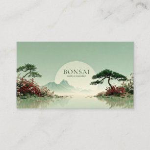 Serene Zen Garden Landscape Red Rose Sun Sphere Business Card