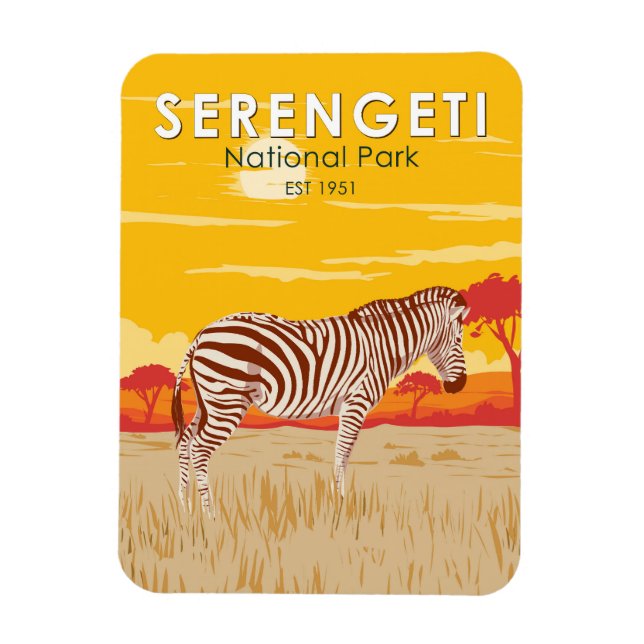 Serengeti National Park Zebra Travel Art Vintage Magnet (Vertical)