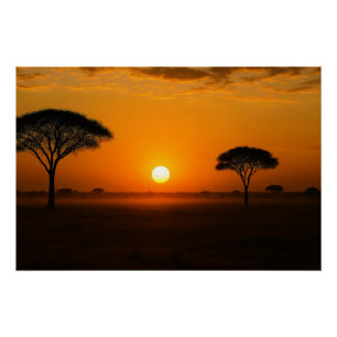 Serengeti Sonnenuntergang über der Graslandschaft Poster