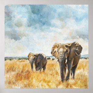 Serengetti Elephants Poster