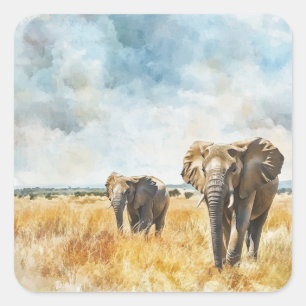 Serengetti Elephants Square Sticker