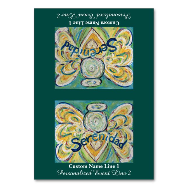 Serenidad Word Angel Custom Table Tents Table Number (Front)