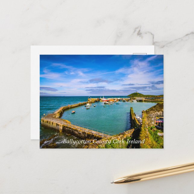 Serenity at Ballycotton Harbor Holiday Postcard (Front/Back In Situ)