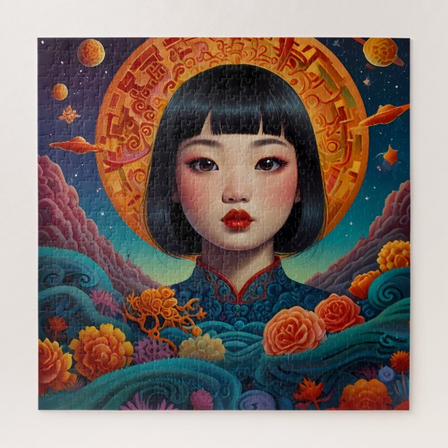"Serenity at Sunset: Traditional Chinese Art Jigsaw Puzzle (Vertical)