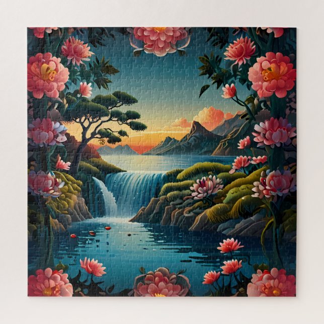 "Serenity at Sunset: Traditional Chinese Art Jigsaw Puzzle (Vertical)