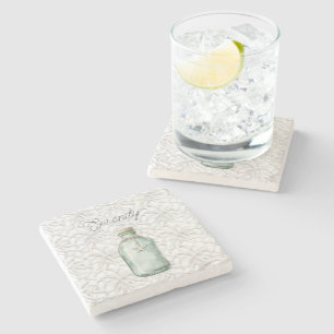Serenity Beach White Coral Starfish Bottle Stone Coaster
