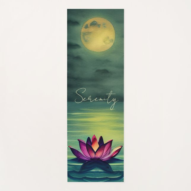 Serenity - Beautiful Lotus Flower and a Full Moon Yoga Mat (Front)