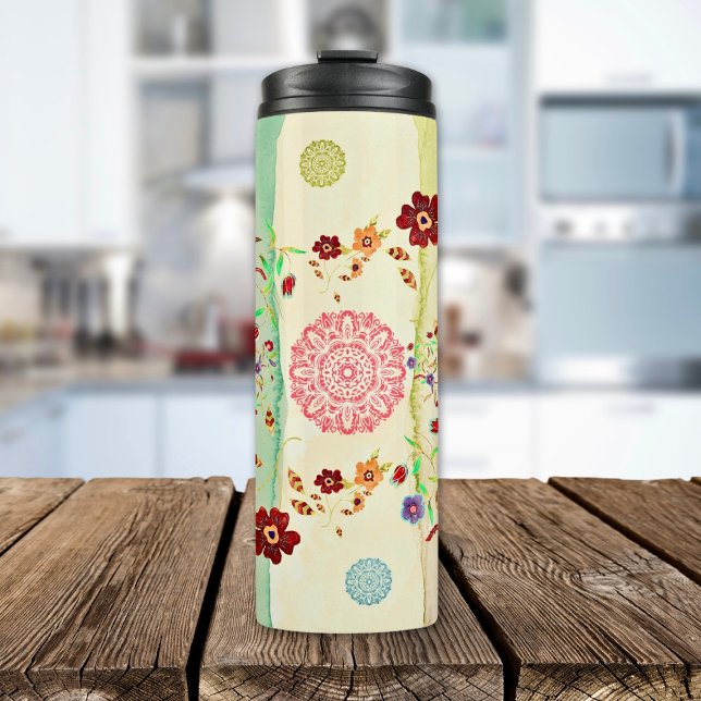 Serenity Blooms Watercolor Bliss Thermal Tumbler (Stay cool and chic with our Serenity Boho Thermal Tumbler!)