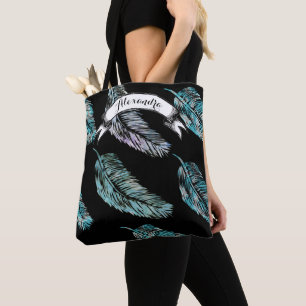 Serenity Blue and Purple Watercolor Feather Tote Bag