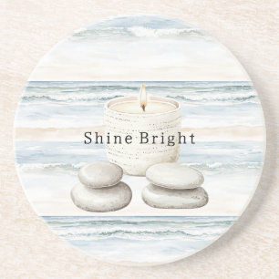 Serenity Blue Beach Ocean Candle Rocks Coaster