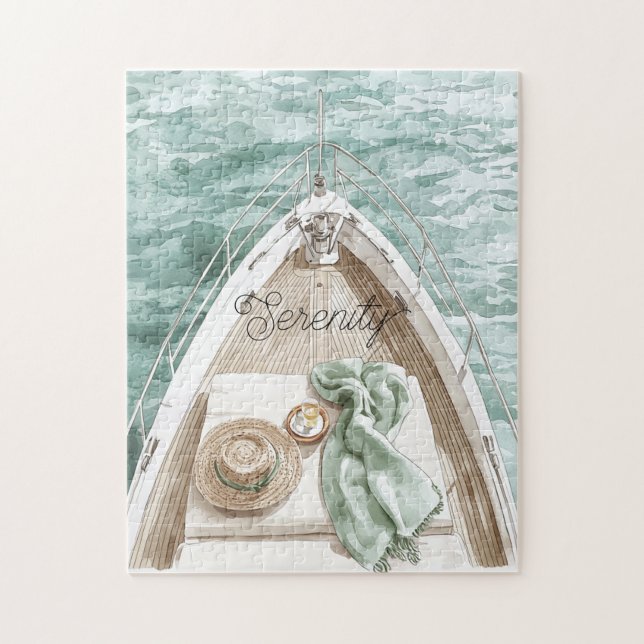 Serenity Calm Ocean Boat Jigsaw Puzzle (Vertical)