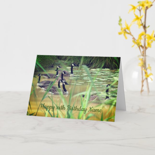 Serenity Canada Geese Personalised Birthday  Card (Yellow Flower)