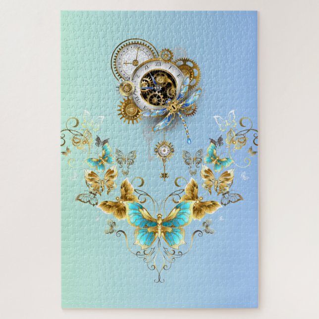 Serenity Engine – Teal Mechanical Floral  Jigsaw Puzzle (Vertical)