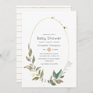 Serenity Greenery Geometric Baby Shower Invitation