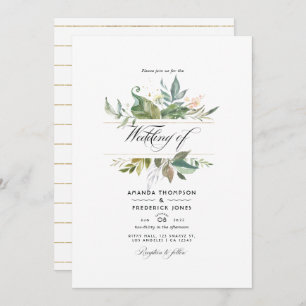 Serenity Greenery Geometric Wedding Photo Invitation