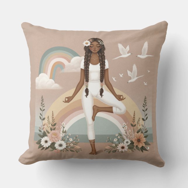 Serenity in Balance Boho Yoga Pillow (Front)