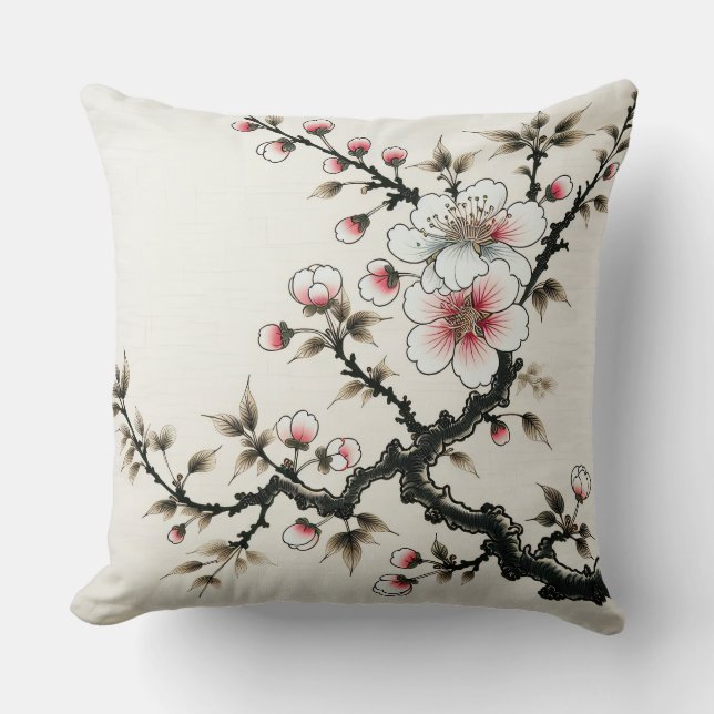 Serenity in Bloom – Cherry Blossom Branch Cushion (Front)