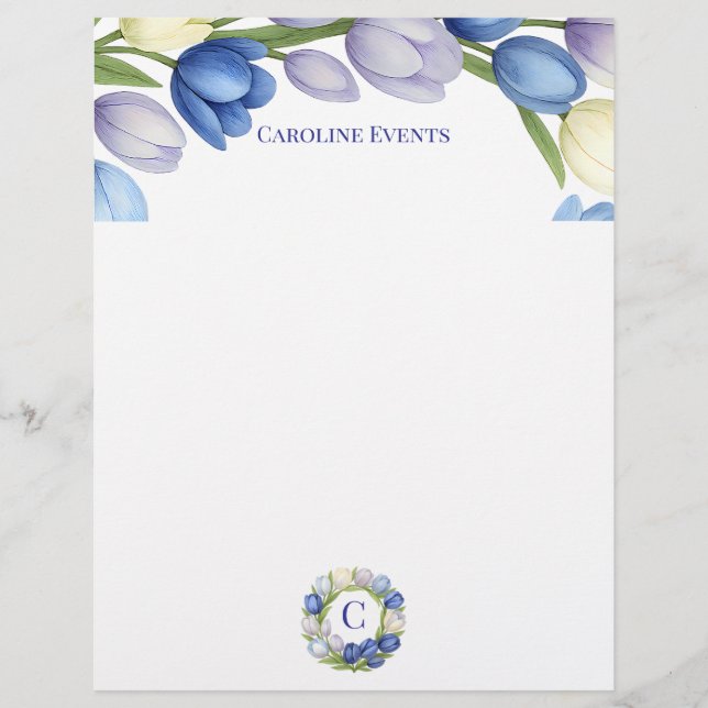 Serenity in Bloom Pastel Tulip Floral Home Decor Custom Letterhead (Front)