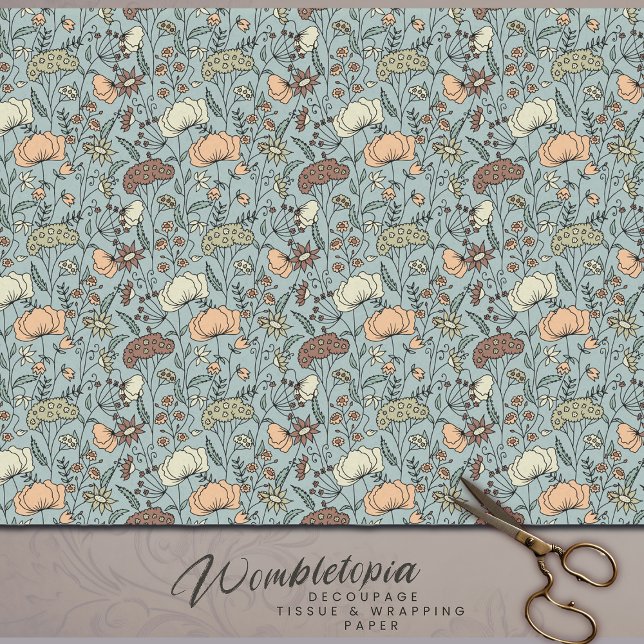 Serenity in Bloom Teal Wildflower Decoupage Tissue Paper (Creator Uploaded)