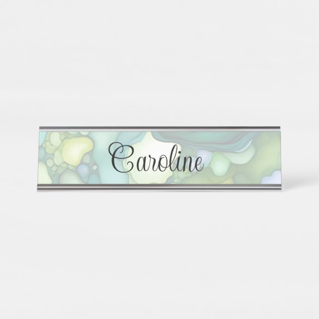Serenity in Green Abstract Flowing Forms Desk Name Plate (Front)