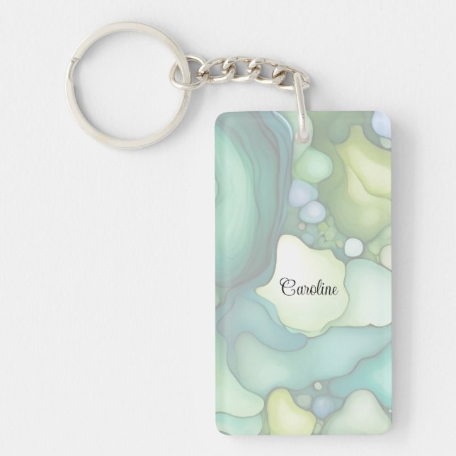 Serenity in Green Abstract Flowing Forms Key Ring (Front)