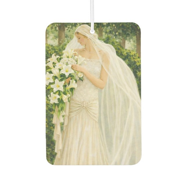 Serenity in Ivory: A Bride in a Garden Reverie Car Air Freshener (Front)