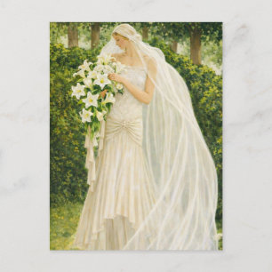 Serenity in Ivory: A Bride in a Garden Reverie Postcard